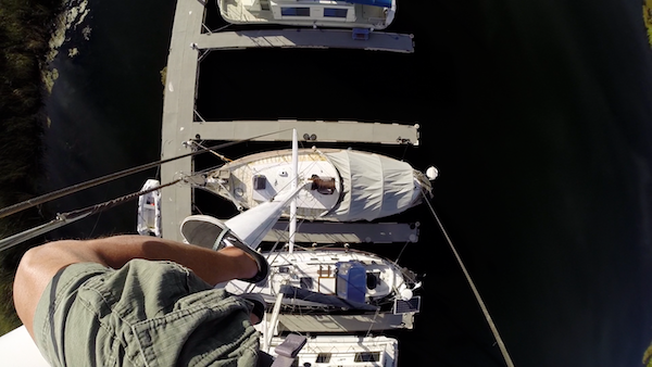 Zoom in View of Tayana 37 Ramble On from the top of the mast