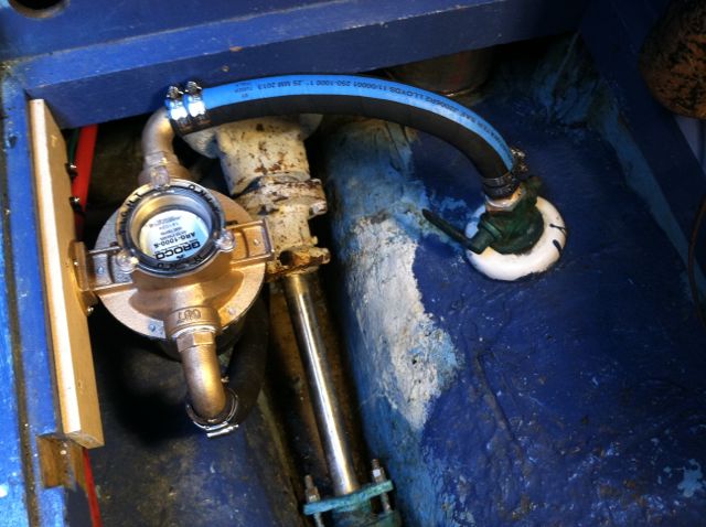 Zoom in New seawater strainer installed (double hose clamps)