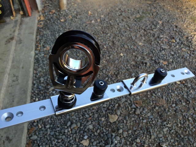 Garhauer jib car, spring-loaded block, and Schaefer jib track