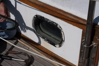 Oval portlight flange removed